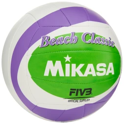 Мяч вол. пляжн. MIKASA BV543C-VXB-VLG, 18 панелей,синт.кожа (ТПУ),маш.сш., бут.кам, бело-фиол-зел