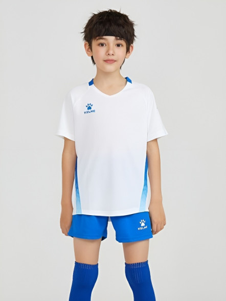 Детская футбольная форма KELME Short-Sleeved Football Suit (White/Blue)