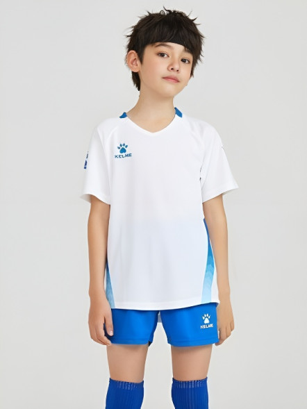 Детская футбольная форма KELME Short-Sleeved Football Suit (White/Blue)