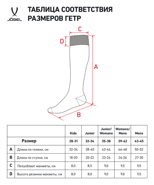Гетры футбольные JOGEL Match Socks, красный