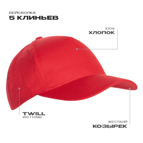 Бейсболка STAN 5 клиньев хлопок 150, 10L