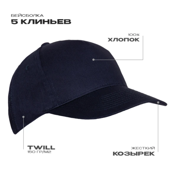 Бейсболка STAN 5 клиньев хлопок 150, 10L
