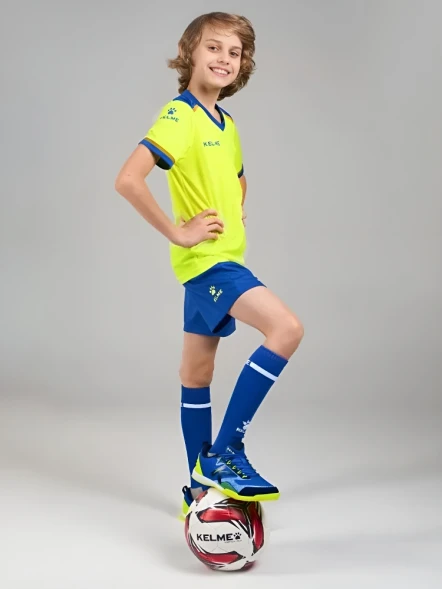 Детская футбольная форма KELME S/S Football Set Kid (Citric/Blue)