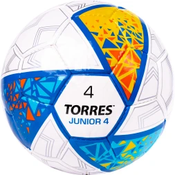 Мяч футб. TORRES Junior-4, F323804, р.4,глянц.ПУ, 4 сл, 32п, руч.сш, бел-жел-гол