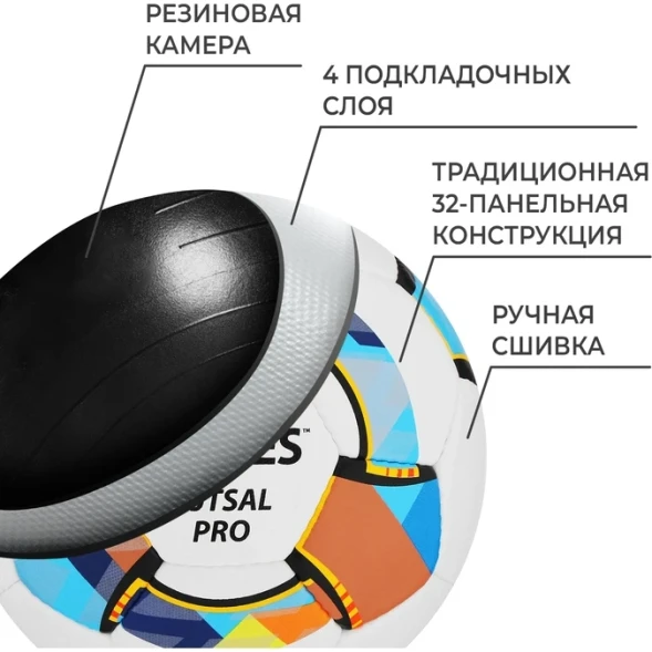Мяч футзальный TORRES Futsal Pro, Micro, ручная сшивка, 32 панели, р  4