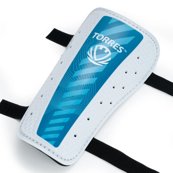 Щитки футбольные TORRES Match , FS2305L, р. L, без голеностопа, две заст. на лип, бело-голубой