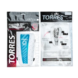 Щитки футбольные TORRES Match , FS2305L, р. L, без голеностопа, две заст. на лип, бело-голубой