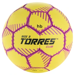 Мяч ганд. TORRES Club, H32433, р.3, ПУ, 5 подкл. слоев, руч. сшивка, желтый