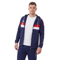Костюм спорт. муж. с капюш. MIKASA MT550/701-083-XL, р. XL, 100% полиэстер, темносине-белый