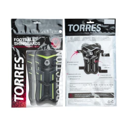 Щитки футбольные TORRES Training, FS2306L,р.L, без голеностопа, две заст. на лип, черно-салатовый