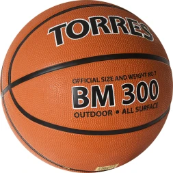 Мяч баск. TORRES BM300, B02013, р.3, резина, нейлон. корд, бут. камера, коричневый