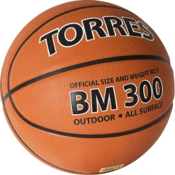 Мяч баск. TORRES BM300, B02015, р.5, резина, нейлон. корд, бут. камера, коричневый
