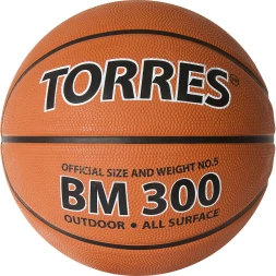 Мяч баск. TORRES BM300, B02015, р.5, резина, нейлон. корд, бут. камера, коричневый
