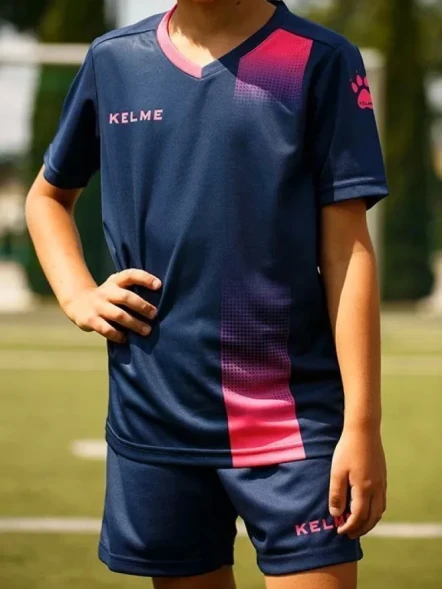 Детская футбольная форма KELME Short Sleeve Football Kid (Dark Blue/Pink)