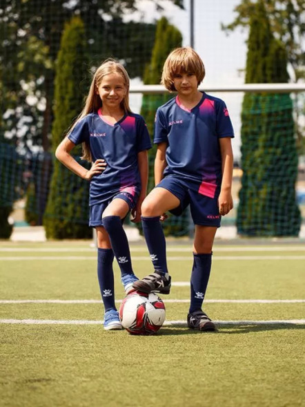 Детская футбольная форма KELME Short Sleeve Football Kid (Dark Blue/Pink)