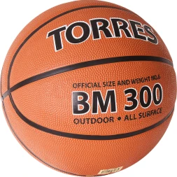 Мяч баск. TORRES BM300, B02016, р.6, резина, нейлон. корд, бут. камера, коричневый